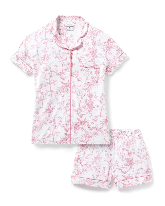 Petite Plume Women’s Pima Short Sleeve Short Set - Pink Timeless Toile