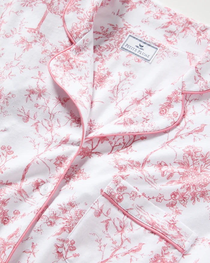 Petite Plume Women’s Pima Short Sleeve Short Set - Pink Timeless Toile