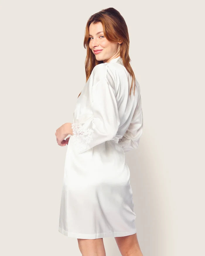 Petite Plume Women's Silk Lace Robe in White