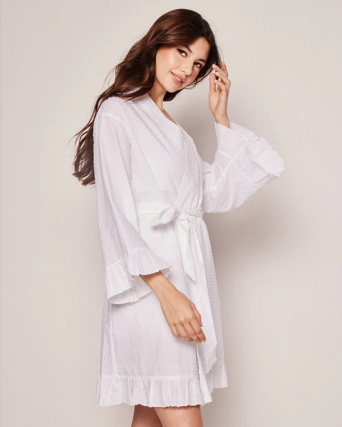 Petite Plume Women's Swiss Dots Robe in White