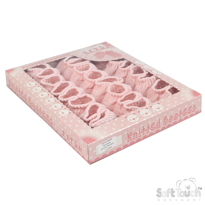 PINK ACRYLIC BABY BOOTEES W/CHAIN KNIT - S440P