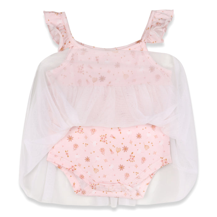 Pink Floral Tutu Romper Baby Dress (Organic Jersey)