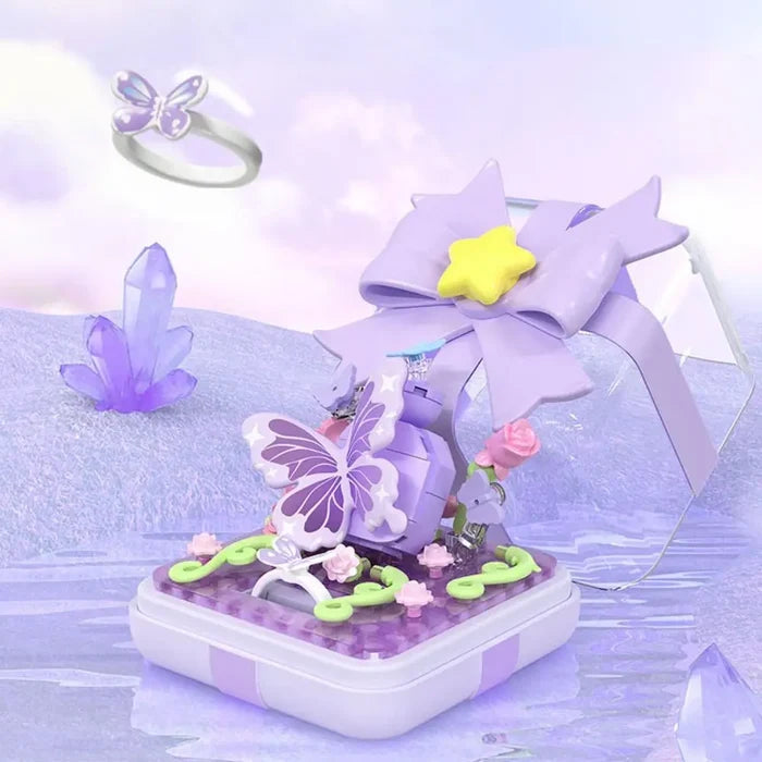Plastic Building Block Flower Ring Box - DIY Decoration for Kids, Safe ABS Material
