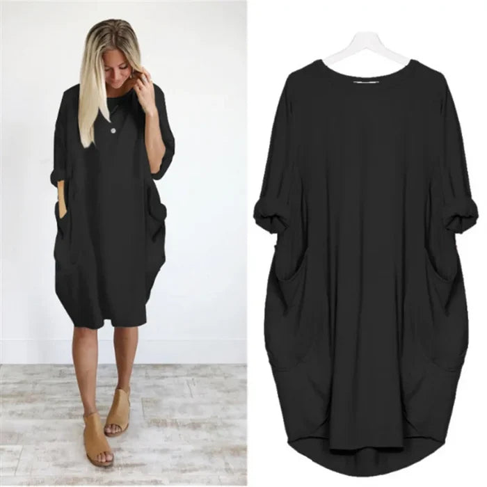 Plus Size Women's Dress with Pockets, Oversize Relaxed Fit, Soft Lightweight Fabric, Sizes S-5XL-1