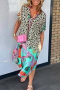 Variant image for Plus Size Women's Leopard Pattern Short Sleeve Dress for Casual and Semi-Formal Occasions-1