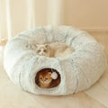 Plush Cat Bed with Tunnel - Fluffy Donut Cat Bed for Indoor Cats, Cozy Multifunctional Tunnel with Peephole