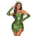 Poison Ivy Costume Sequin Mini Dress Set Halloween Sexy