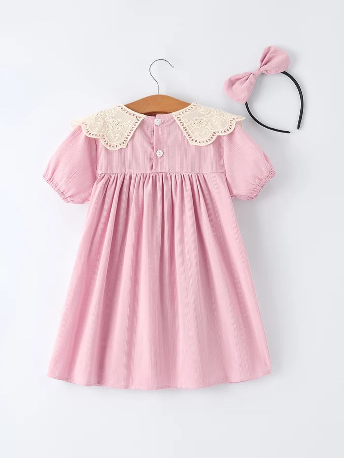Purple Lace Collar Girl Short Sleeve Dress