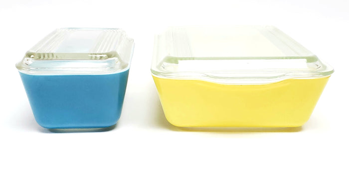 Pyrex Yellow & Blue Primary Lidded Glass Refrigerator Storage Dishes 500 Series