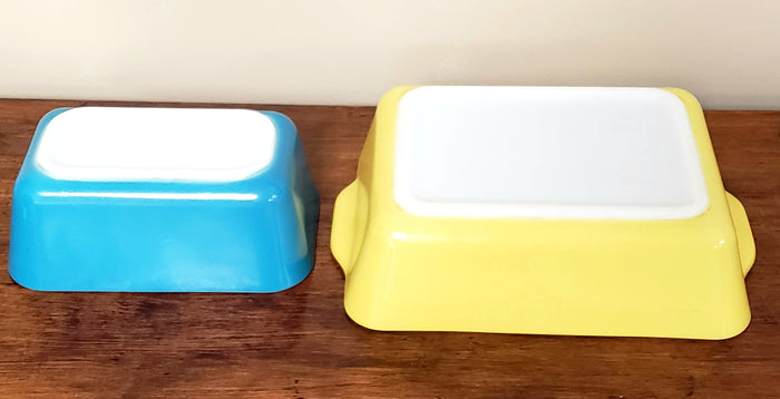 Pyrex Yellow & Blue Primary Lidded Glass Refrigerator Storage Dishes 500 Series