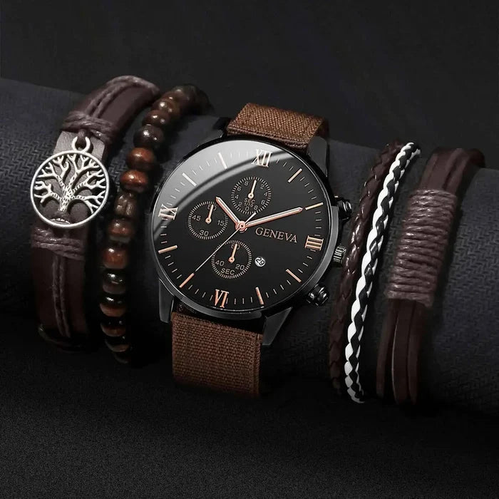 Quartz Watch And Bracelet Set Nylon Band Casual Gift