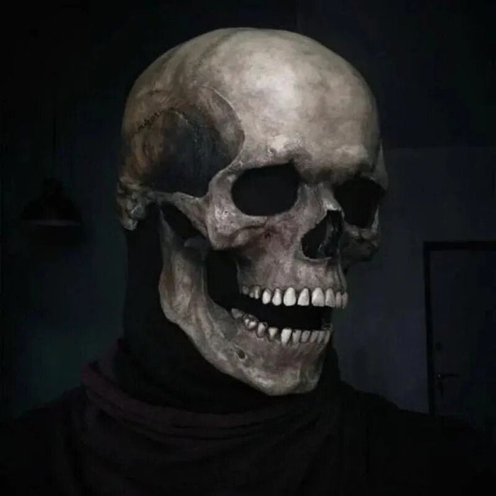 Realistic Full Head Skull Mask with Movable Jaw - Unisex Halloween & Cosplay Accessory for Ultimate Spooky Experience