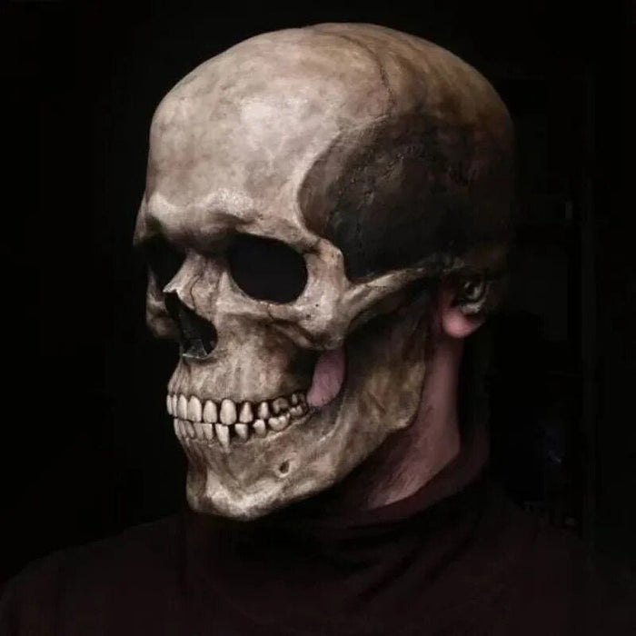 Realistic Full Head Skull Mask with Movable Jaw - Unisex Halloween & Cosplay Accessory for Ultimate Spooky Experience