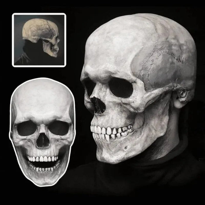 Realistic Full Head Skull Mask with Movable Jaw - Unisex Halloween & Cosplay Accessory for Ultimate Spooky Experience