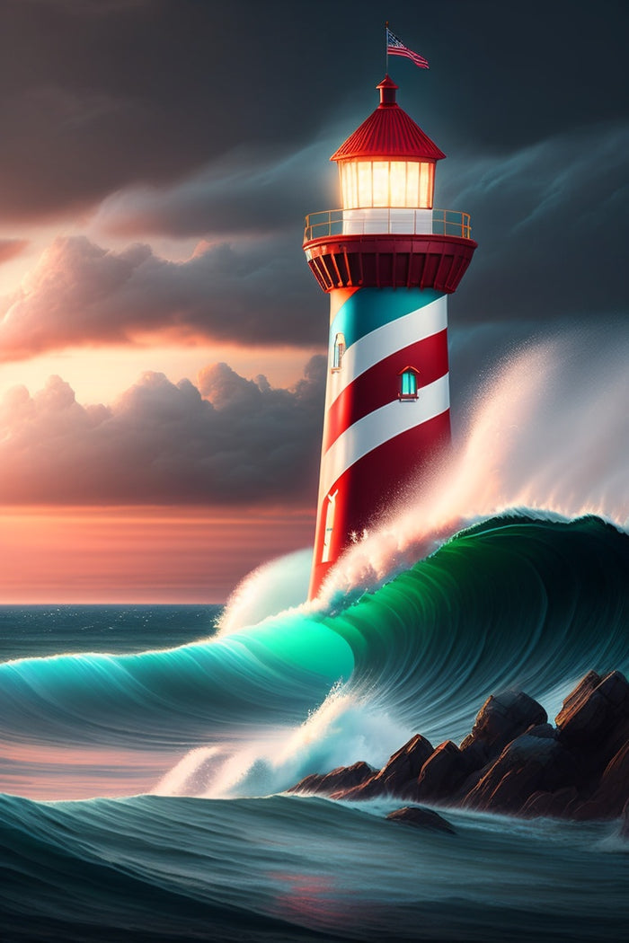Red White And Blue Lighthouse Lighting The Way