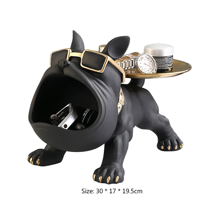 Resin Bulldog Storage Sculpture - Stylish Key Holder & Candy Tray for Home Decor