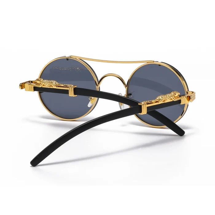 Retro Punk Round Sunglasses for Men & Women - Fashionable Double Bridge Design for Travel and Shopping