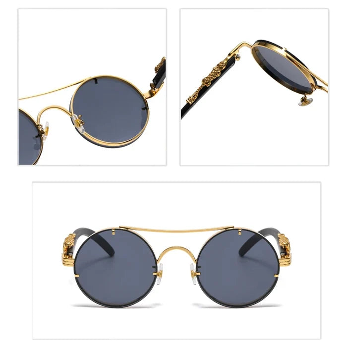 Retro Punk Round Sunglasses for Men & Women - Fashionable Double Bridge Design for Travel and Shopping