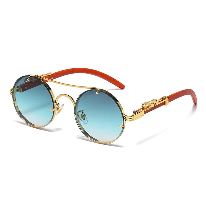 Retro Punk Round Sunglasses for Men & Women - Fashionable Double Bridge Design for Travel and Shopping