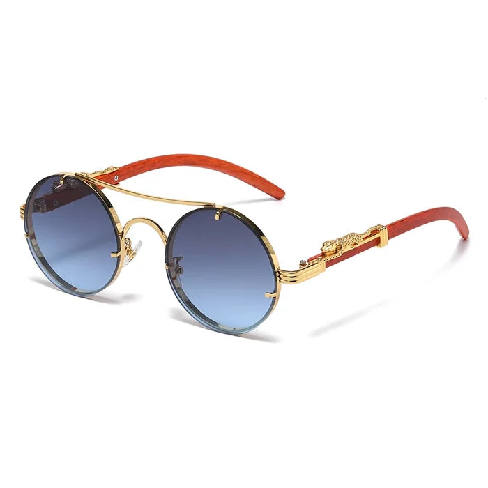 Retro Punk Round Sunglasses for Men & Women - Fashionable Double Bridge Design for Travel and Shopping