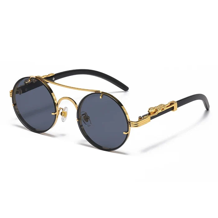 Retro Punk Round Sunglasses for Men & Women - Fashionable Double Bridge Design for Travel and Shopping