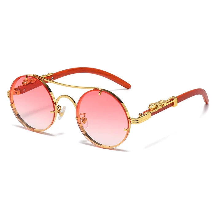 Retro Punk Round Sunglasses for Men & Women - Fashionable Double Bridge Design for Travel and Shopping