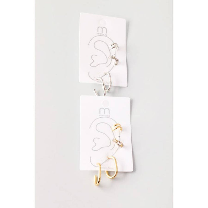 Rhinestone Cuff Hook Earring Set