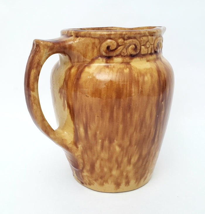 Rockingham Drip Glazed Carmel Brown Yellow Ware Pitcher 2.5 Qt.