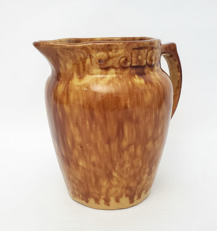 Rockingham Drip Glazed Carmel Brown Yellow Ware Pitcher 2.5 Qt.