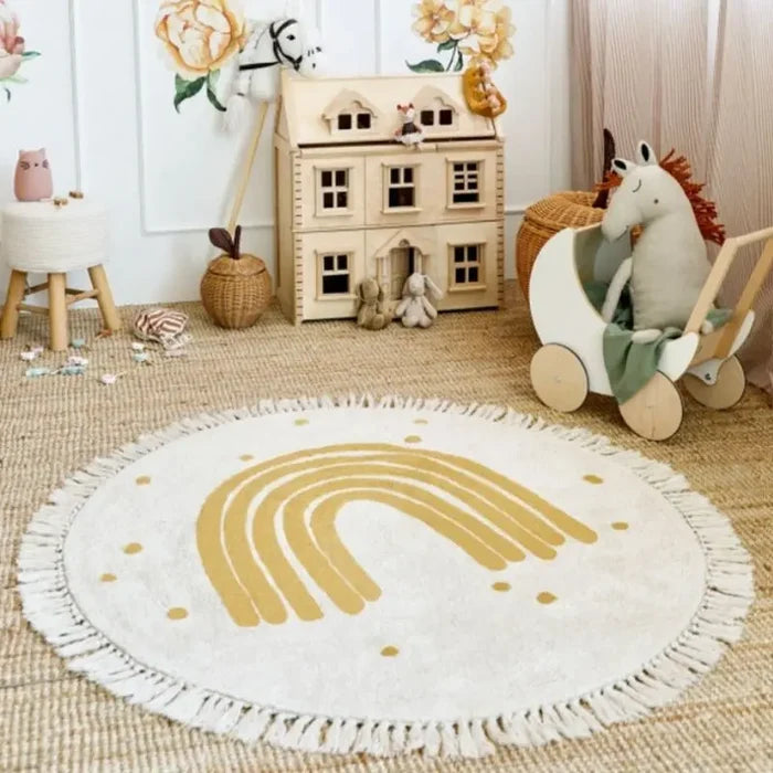 Round Fluffy Rug Tassel Nursery Play Mat Cozy Fall 2025 Plush Circle Bedroom Rug Soft Play Surface