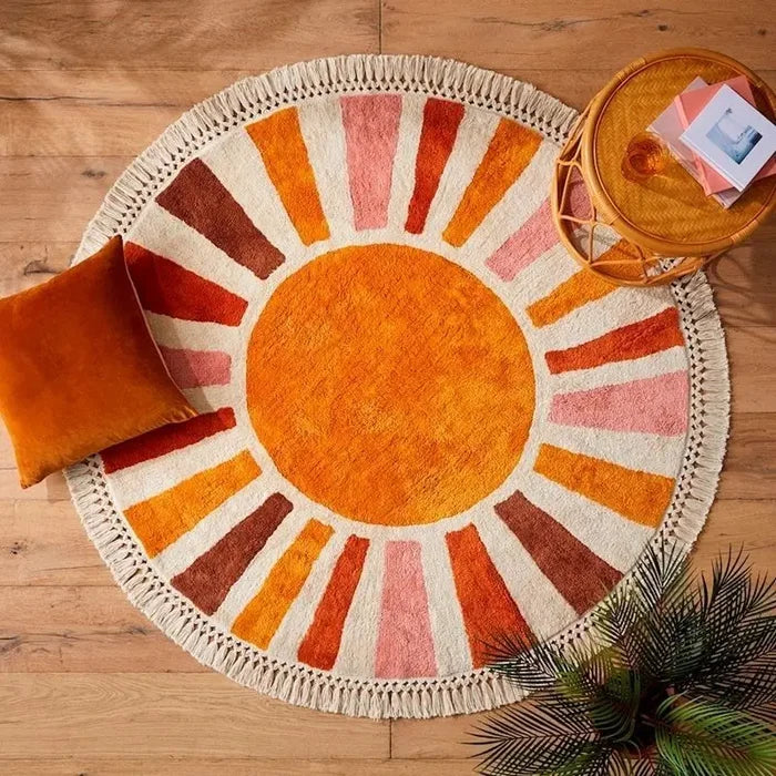 Round Fluffy Rug Tassel Nursery Play Mat Cozy Fall 2025 Plush Circle Bedroom Rug Soft Play Surface