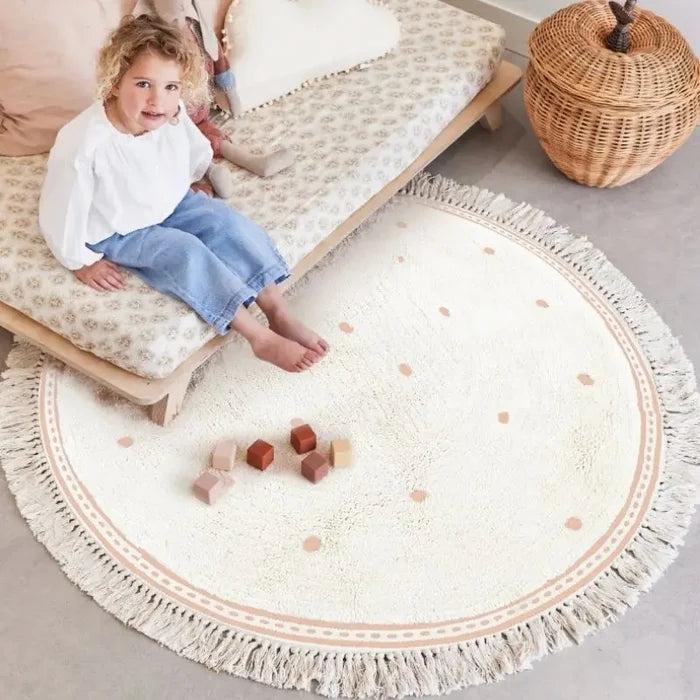 Round Fluffy Rug Tassel Nursery Play Mat Cozy Fall 2025 Plush Circle Bedroom Rug Soft Play Surface