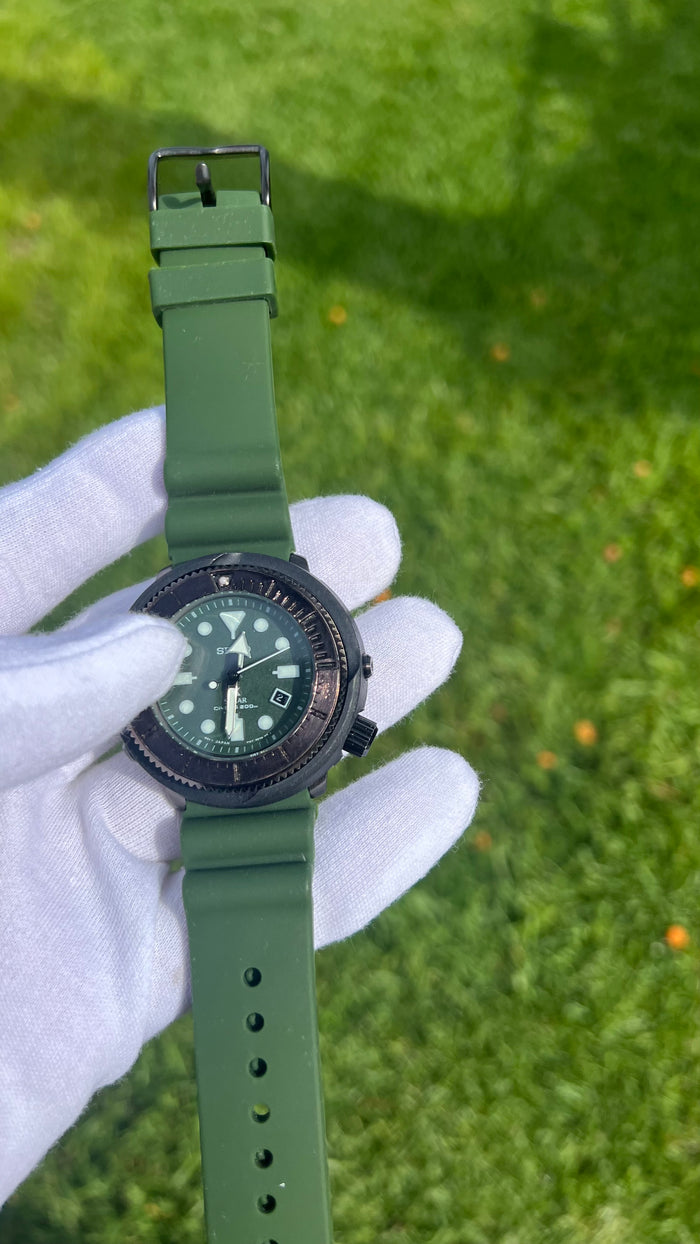 SEIKO PROSPEX Diving Solar SNE535P1 Green Khaki Silicone Strap 200M Waterproof Watch