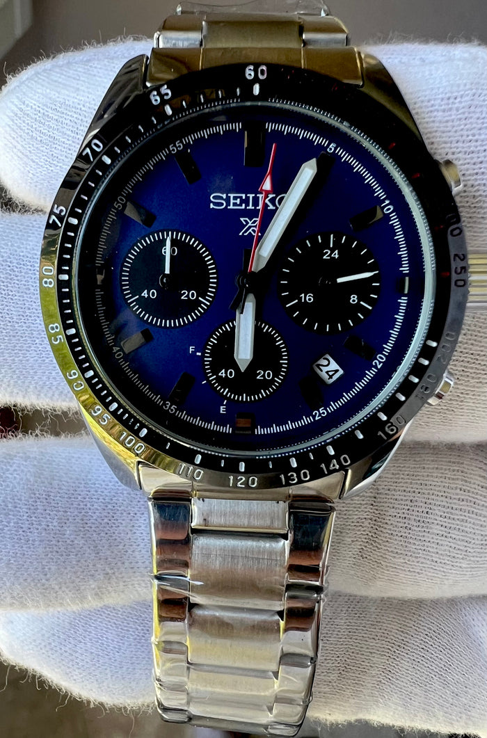 Seiko Speedtimer Chronograph 40mm Quartz Stainless Steel Blue dial Watch
