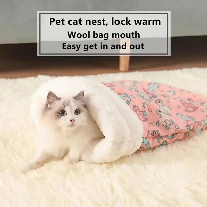Self Warming Cat Bed - Soft Plush Cat Sleeping Bag for Indoor Cats, Cozy Nest for Small Pets