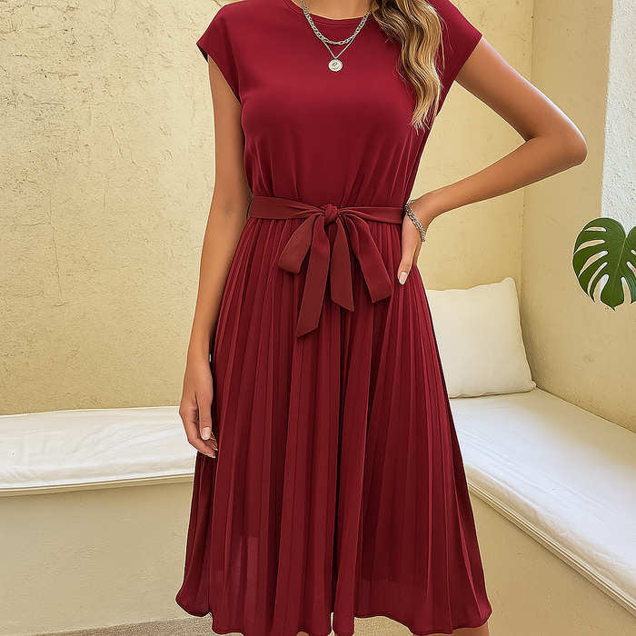 Short Sleeve Pleated Mini Dress for Summer Casual Wear - Elegant & Comfortable Summer Dress for Everyday Style