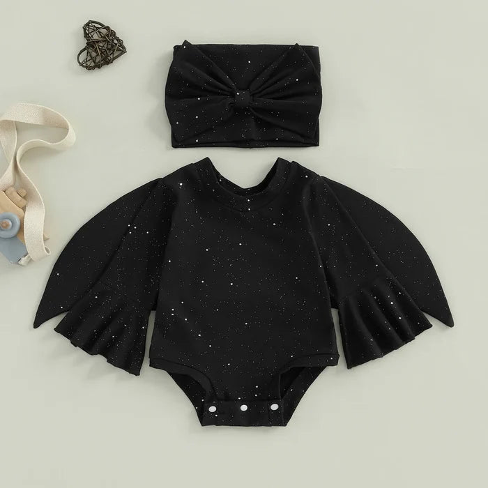 Soft Baby Romper - Long Ruffle Sleeve, Cotton, Halloween