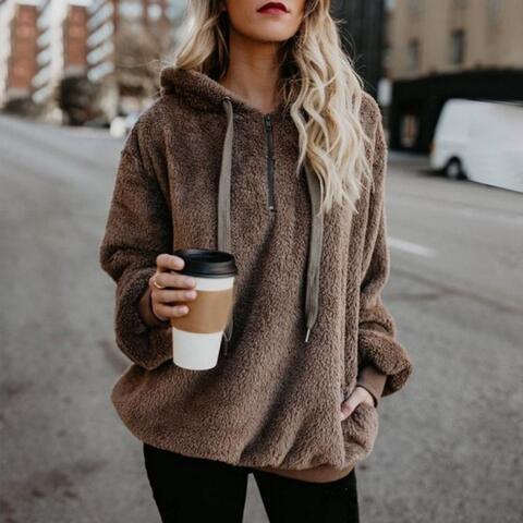 Soft Relaxed Women's Hoodie - Pullover Half Zip, Fleece