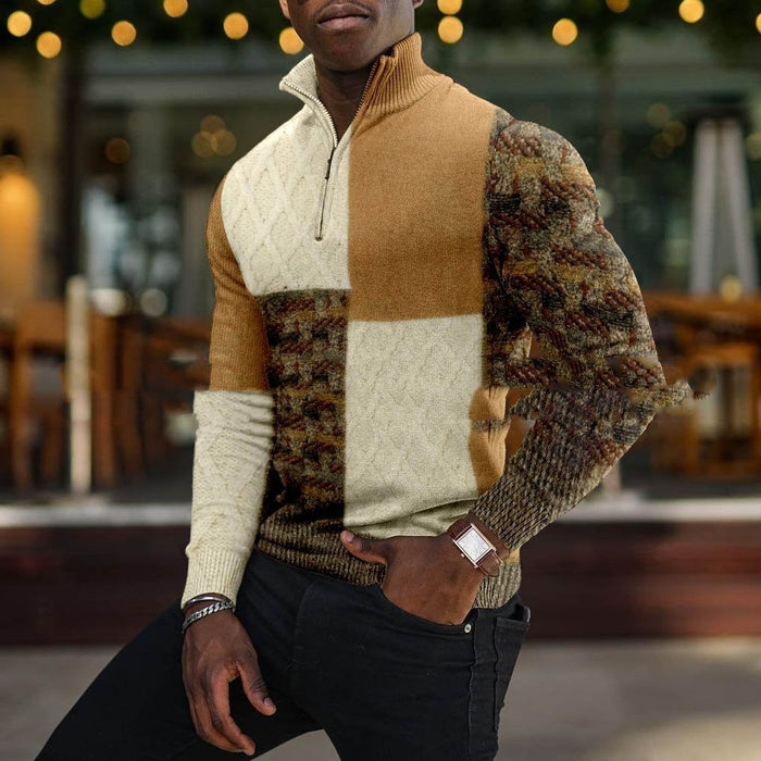 Soft Textured Men's Polo Sweater - Geometric Knit, Cotton