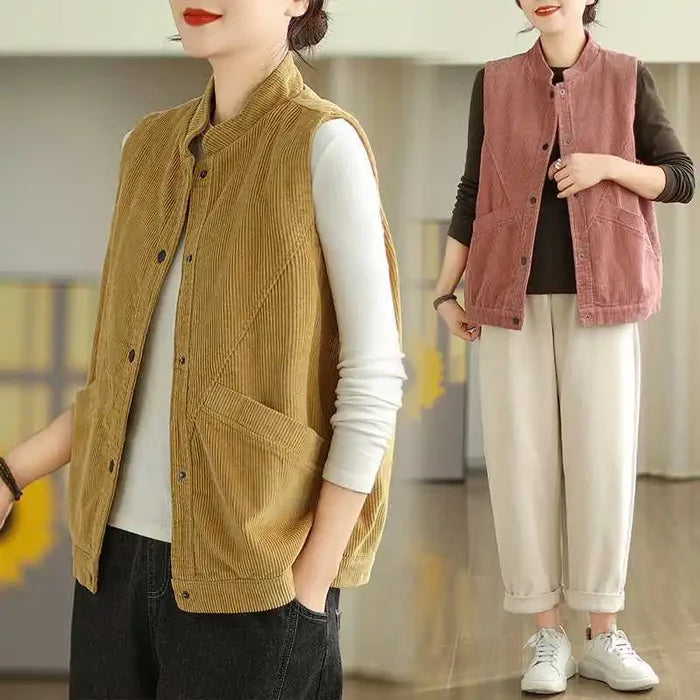 Soft Women's Corduroy Vest - Relaxed Sleeveless, Velvet
