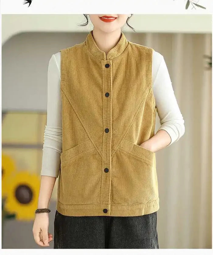 Soft Women's Corduroy Vest - Relaxed Sleeveless, Velvet