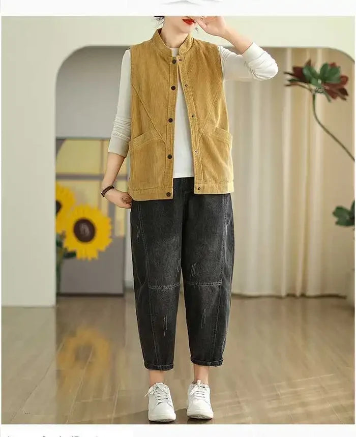 Soft Women's Corduroy Vest - Relaxed Sleeveless, Velvet