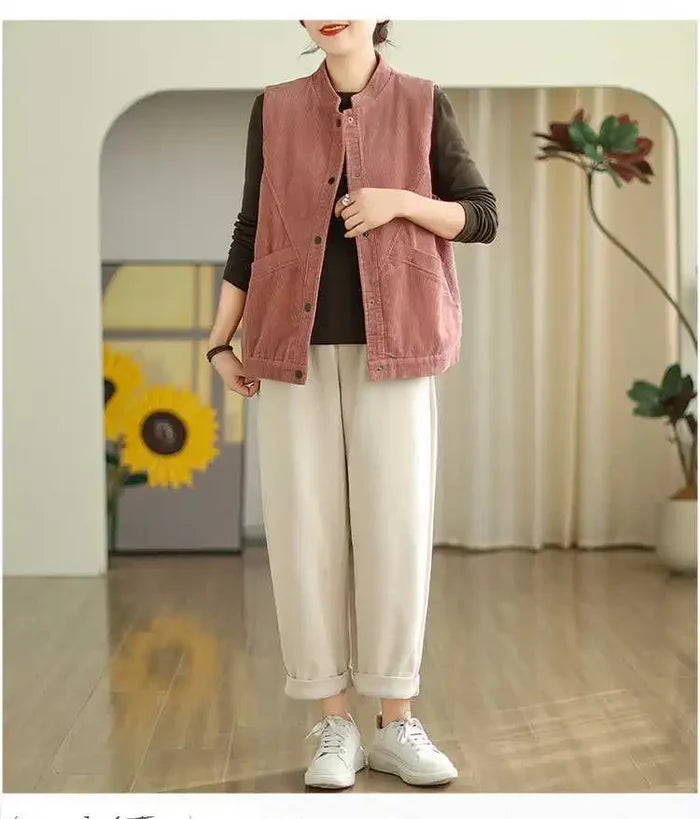 Soft Women's Corduroy Vest - Relaxed Sleeveless, Velvet