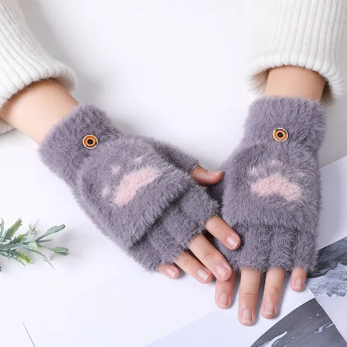 Soft Women’s Fingerless Mittens - Minky Foldover, Winter