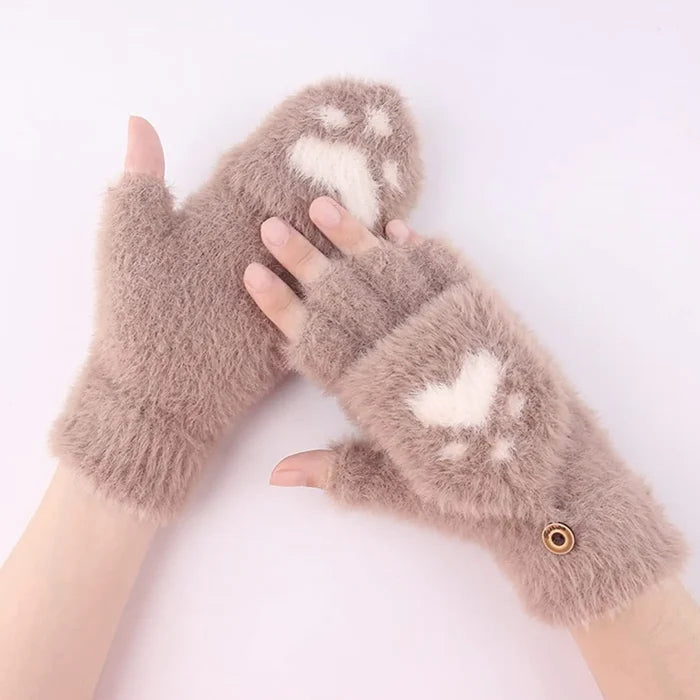Soft Women’s Fingerless Mittens - Minky Foldover, Winter
