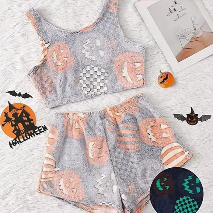 Soft Womens Pajama Set - Sleeveless Crop, Velvet Homewear