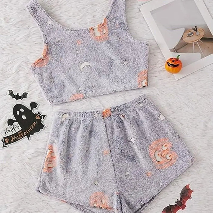Soft Womens Pajama Set - Sleeveless Crop, Velvet Homewear