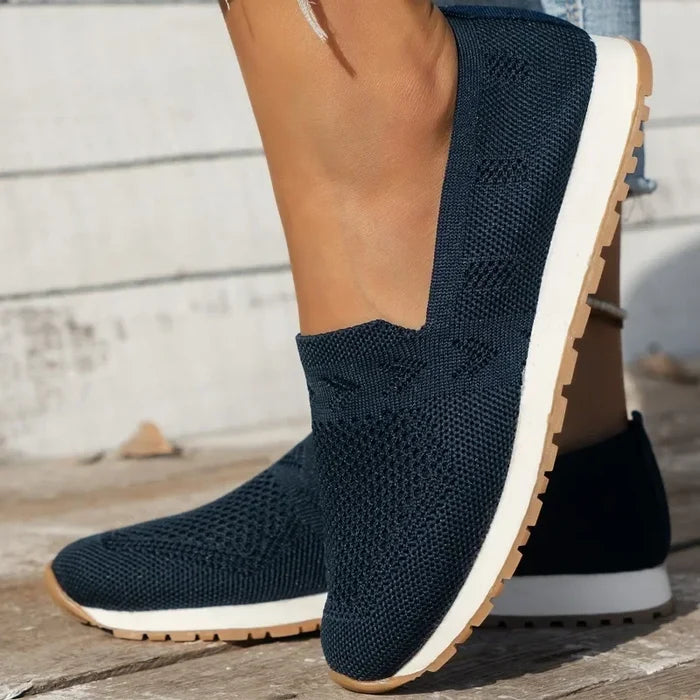 Solid Color Casual Flats Slip-On Mesh Breathable Round Toe Shoes Women's