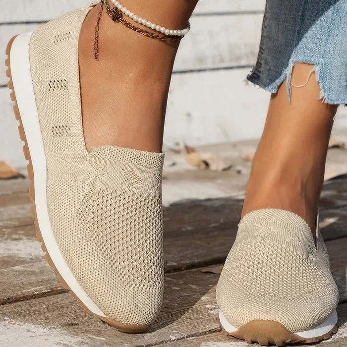 Solid Color Casual Flats Slip-On Mesh Breathable Round Toe Shoes Women's