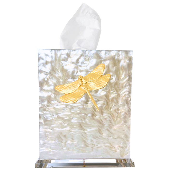 Southern Tribute Dragonfly Tissue Box Cover - Pearl